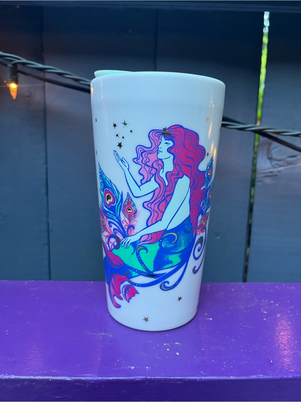 2015 Starbucks Peacock Siren Ceramic Travel Mug 12 oz With Lid *Brand new - Picture 12 of 15
